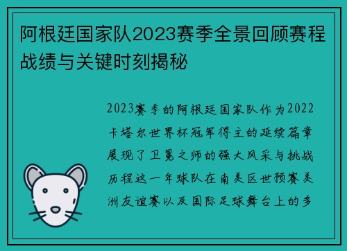 阿根廷国家队2023赛季全景回顾赛程战绩与关键时刻揭秘